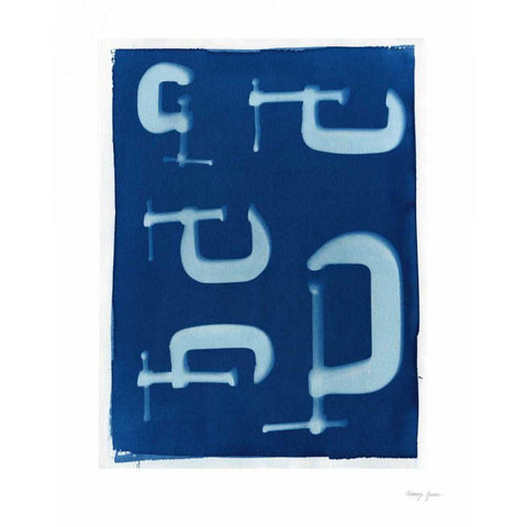 Cyanotype Tools III Black Modern Wood Framed Art Print with Double Matting by Green, Nancy