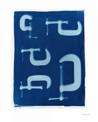 Cyanotype Tools III Black Ornate Wood Framed Art Print with Double Matting by Green, Nancy