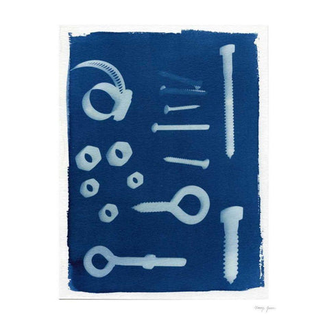 Cyanotype Tools IX White Modern Wood Framed Art Print by Green, Nancy