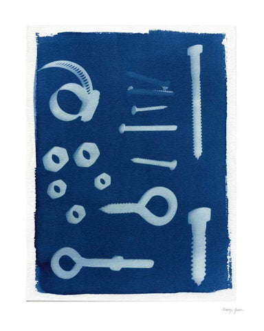 Cyanotype Tools IX Black Ornate Wood Framed Art Print with Double Matting by Green, Nancy