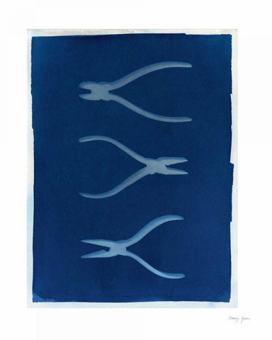 Cyanotype Tools XI White Modern Wood Framed Art Print with Double Matting by Green, Nancy