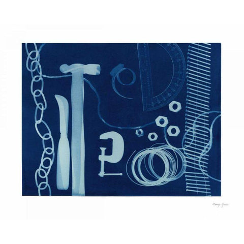 Cyanotype Tools XVI Black Modern Wood Framed Art Print with Double Matting by Green, Nancy