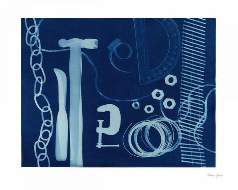 Cyanotype Tools XVI Black Ornate Wood Framed Art Print with Double Matting by Green, Nancy