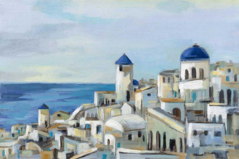 Santorini View I White Modern Wood Framed Art Print with Double Matting by Vassileva, Silvia