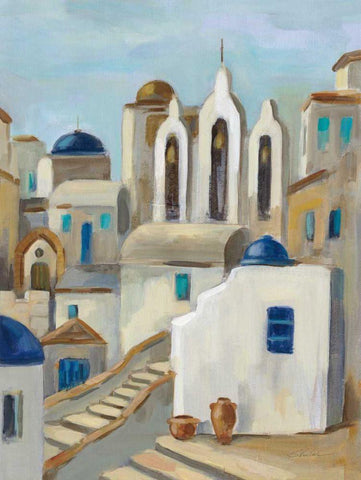 Santorini View III White Modern Wood Framed Art Print with Double Matting by Vassileva, Silvia