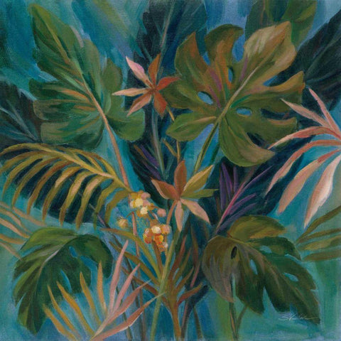 Midnight Tropical Leaves White Modern Wood Framed Art Print with Double Matting by Vassileva, Silvia