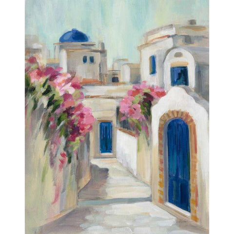 Santorini Street I White Modern Wood Framed Art Print by Vassileva, Silvia