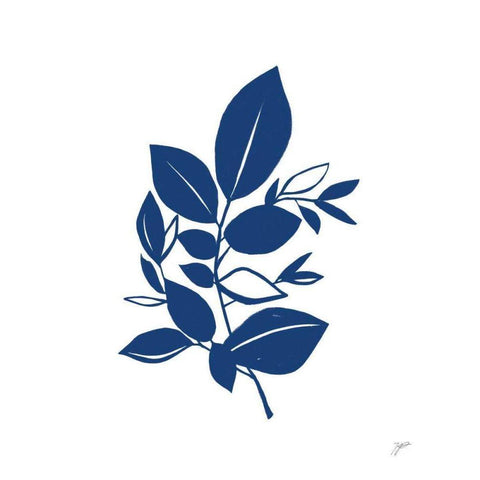 Bay Leaves Blue I Black Modern Wood Framed Art Print by Panganiban, Karyn