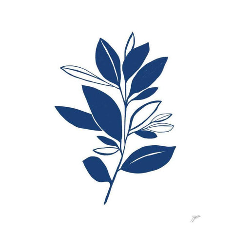 Bay Leaves Blue II Black Modern Wood Framed Art Print by Panganiban, Karyn