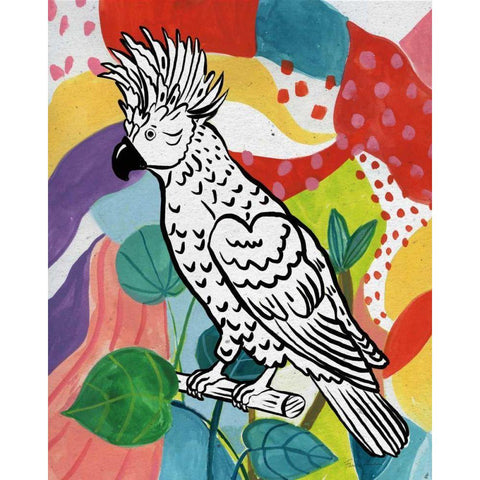 Jungle Cockatoo White Modern Wood Framed Art Print by Zaman, Farida