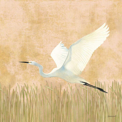 Egret Alighting II Flipped White Modern Wood Framed Art Print with Double Matting by Lovell, Kathrine