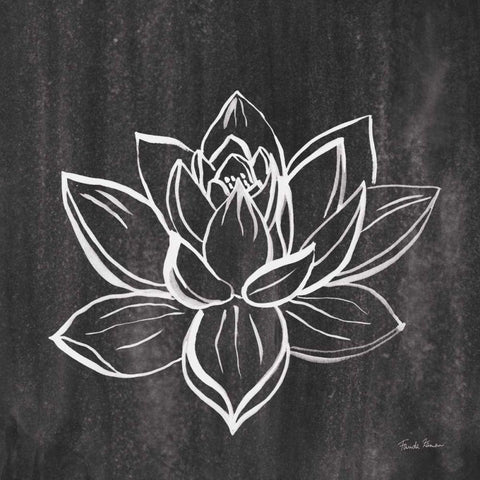 Lotus Gray Black Modern Wood Framed Art Print with Double Matting by Zaman, Farida