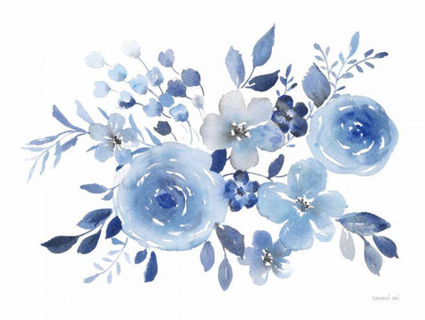 Fresh Blue Bower I White Modern Wood Framed Art Print with Double Matting by Nai, Danhui