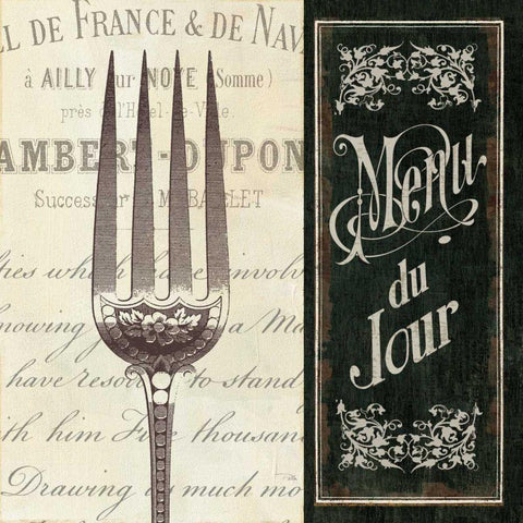 French Menu II Black Ornate Wood Framed Art Print with Double Matting by Pela Studio