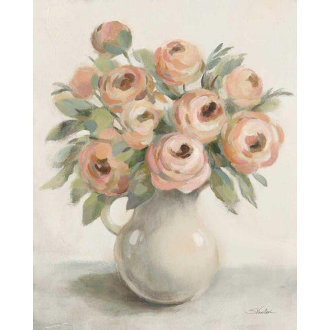 Blush Flowers in a Jug Black Modern Wood Framed Art Print with Double Matting by Vassileva, Silvia