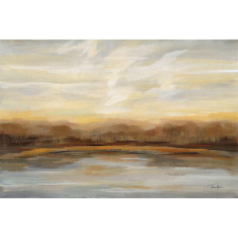 Fall Lake Sunset Black Modern Wood Framed Art Print with Double Matting by Vassileva, Silvia