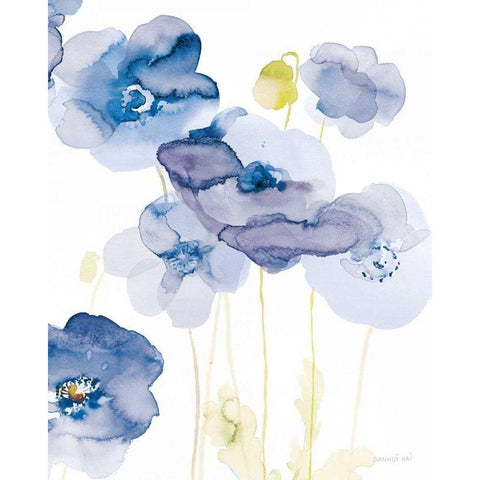 Delicate Poppies II Blue White Modern Wood Framed Art Print by Nai, Danhui