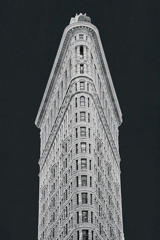 Flatiron Building on Black White Modern Wood Framed Art Print with Double Matting by Wild Apple Portfolio