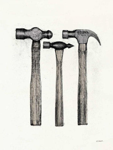 Hammers with Color Crop White Modern Wood Framed Art Print with Double Matting by Schick, Mike