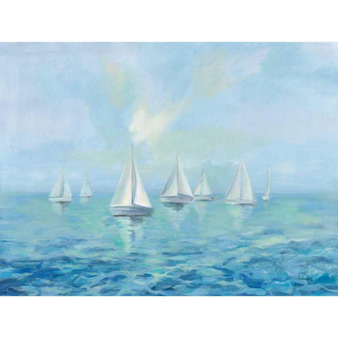 Boats in the Haze Black Modern Wood Framed Art Print by Vassileva, Silvia