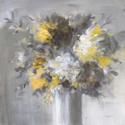 Weekend Bouquet Yellow Gray Black Ornate Wood Framed Art Print with Double Matting by Nai, Danhui