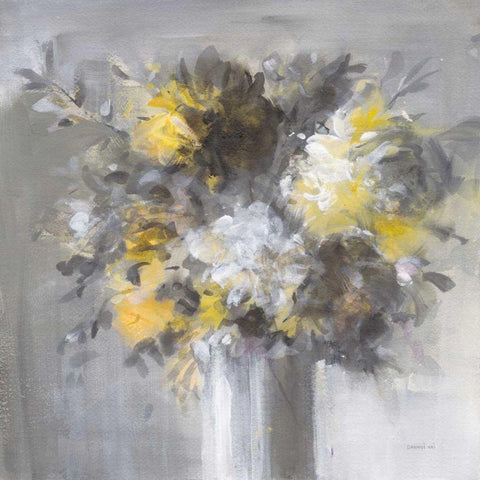 Weekend Bouquet Yellow Gray White Modern Wood Framed Art Print with Double Matting by Nai, Danhui
