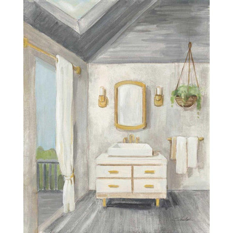 Attic Bathroom I Gray Wood Gold Ornate Wood Framed Art Print with Double Matting by Vassileva, Silvia