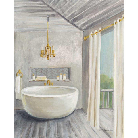 Attic Bathroom II Gray Wood White Modern Wood Framed Art Print by Vassileva, Silvia