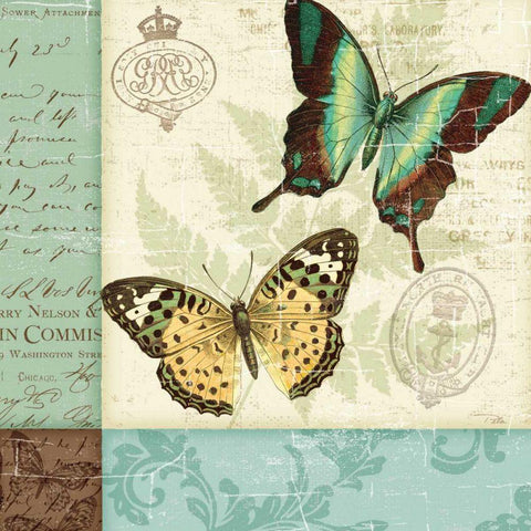 Butterfly Patchwork I Black Modern Wood Framed Art Print with Double Matting by Pela Studio
