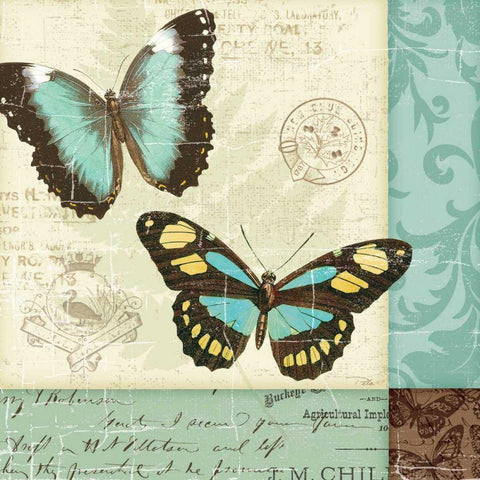 Butterfly Patchwork II Black Ornate Wood Framed Art Print with Double Matting by Pela Studio