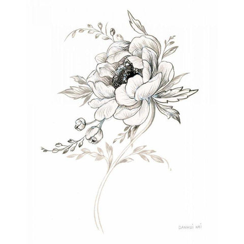 Sketchbook Garden VIII BW Black Modern Wood Framed Art Print with Double Matting by Nai, Danhui