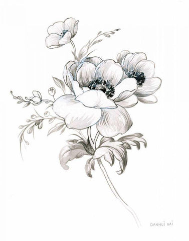 Sketchbook Garden X BW White Modern Wood Framed Art Print with Double Matting by Nai, Danhui