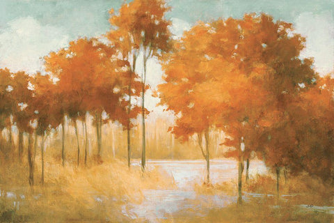 Autumn Lake Orange White Modern Wood Framed Art Print with Double Matting by Purinton, Julia