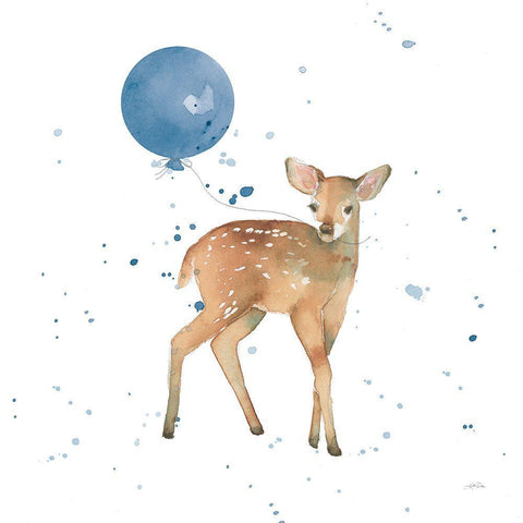Festive Fawn Blue Sq White Modern Wood Framed Art Print with Double Matting by Pete, Katrina