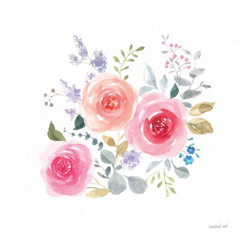 Lush Roses IV White Modern Wood Framed Art Print with Double Matting by Nai, Danhui