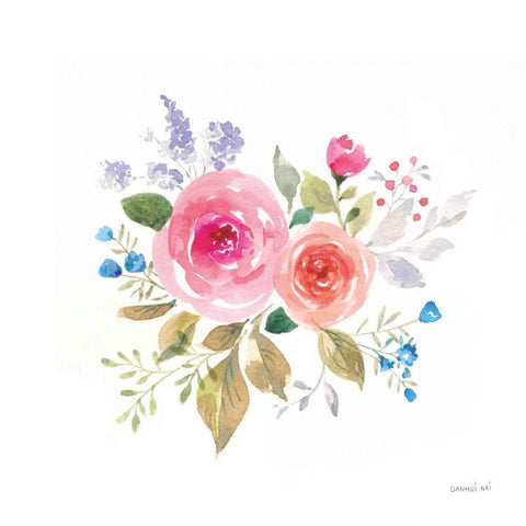 Lush Roses VI White Modern Wood Framed Art Print with Double Matting by Nai, Danhui