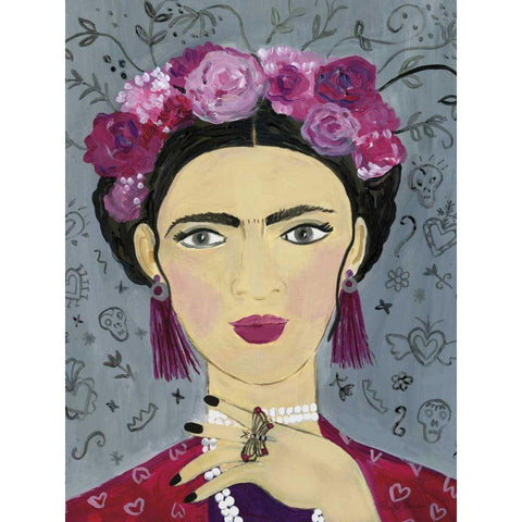 Frida Gray White Modern Wood Framed Art Print by Zaman, Farida