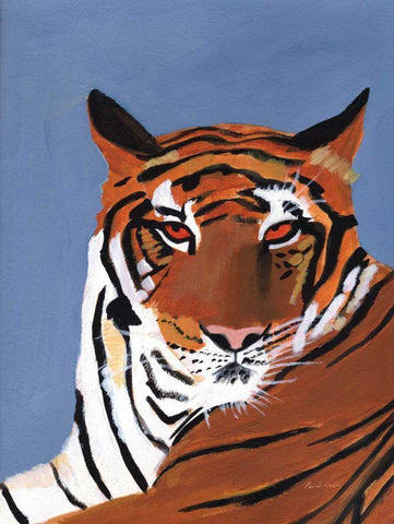 Colorful Tiger White Modern Wood Framed Art Print with Double Matting by Munger, Pamela