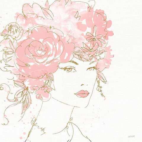 Floral Figures I Pink Gold Sq White Modern Wood Framed Art Print by Tavoletti, Anne