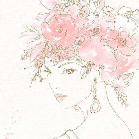 Floral Figures II Pink Gold Sq Black Ornate Wood Framed Art Print with Double Matting by Tavoletti, Anne