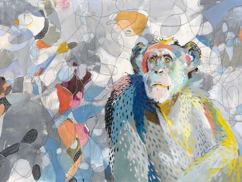 Abstract Chimpanzee White Modern Wood Framed Art Print with Double Matting by Nai, Danhui