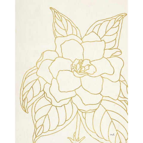 Gold Gardenia Line Drawing Crop White Modern Wood Framed Art Print by Hershey, Moira