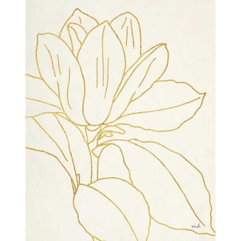 Gold Magnolia Line Drawing v2 Crop Black Modern Wood Framed Art Print with Double Matting by Hershey, Moira