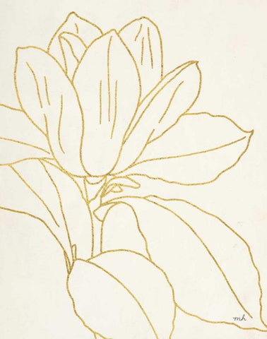 Gold Magnolia Line Drawing v2 Crop Black Ornate Wood Framed Art Print with Double Matting by Hershey, Moira