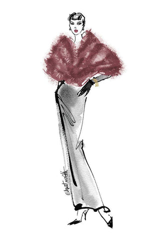 Fifties Fashion I v2 Plum Black Ornate Wood Framed Art Print with Double Matting by Tavoletti, Anne
