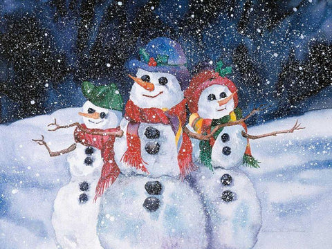 Snowmen Black Ornate Wood Framed Art Print with Double Matting by McKenna, Kathleen Parr
