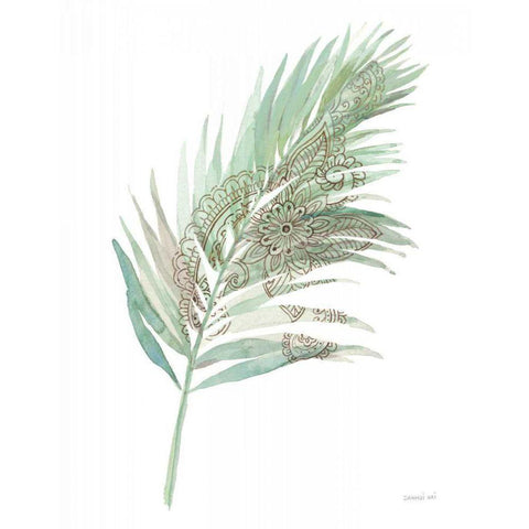 Boho Tropical Leaf III Green Gold Ornate Wood Framed Art Print with Double Matting by Nai, Danhui