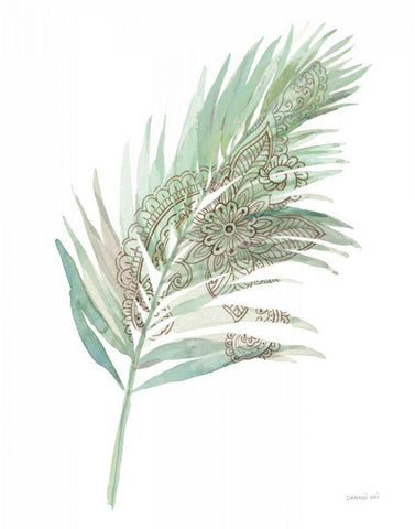Boho Tropical Leaf III Green White Modern Wood Framed Art Print with Double Matting by Nai, Danhui