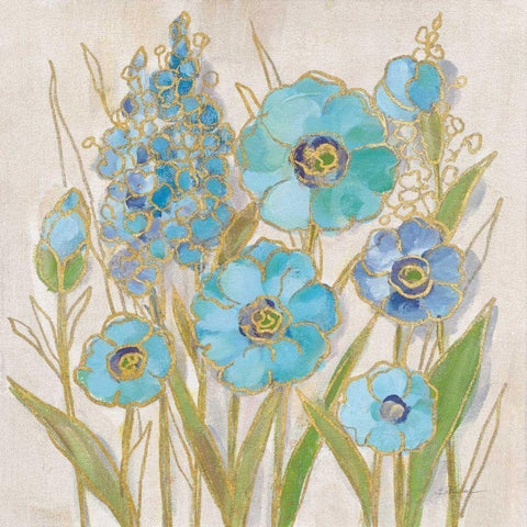 Opalescent Floral I Blue Gold Ornate Wood Framed Art Print with Double Matting by Vassileva, Silvia