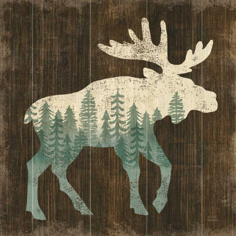 Simple Living Moose Silhouette White Modern Wood Framed Art Print with Double Matting by Mullan, Michael